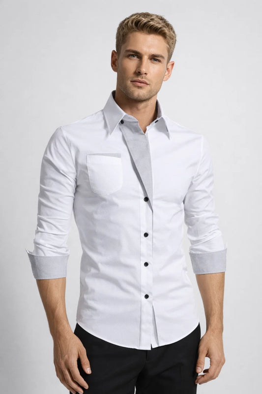 Chemise Homme | slim fit & manches longues | empiècement contrasté pour Printemps