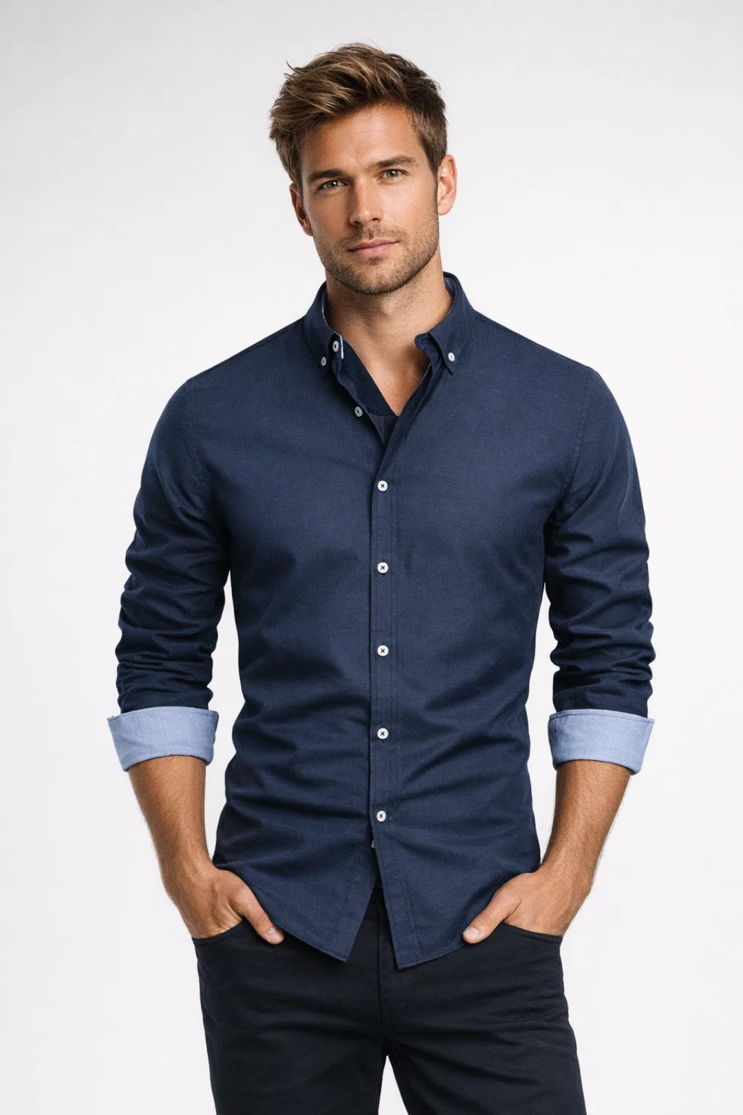 Chemise Homme - Coupe Ajustée Boutons Contrastés | Casual