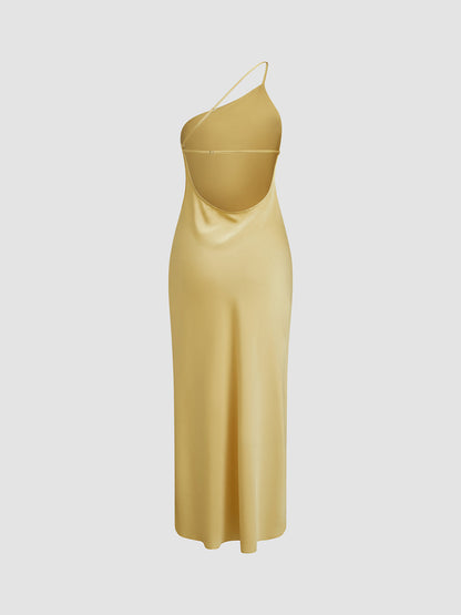 Chloé - Robe Invitée Mariage Femme Midi Asymétrique à Bretelle Unique et Fente Élégante