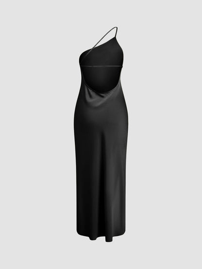 Chloé - Robe Invitée Mariage Femme Midi Asymétrique à Bretelle Unique et Fente Élégante