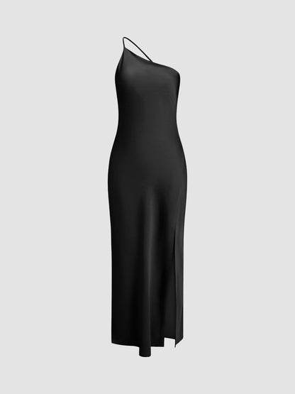 Chloé - Robe Invitée Mariage Femme Midi Asymétrique à Bretelle Unique et Fente Élégante