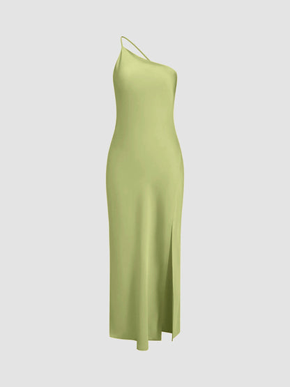 Chloé - Robe Invitée Mariage Femme Midi Asymétrique à Bretelle Unique et Fente Élégante