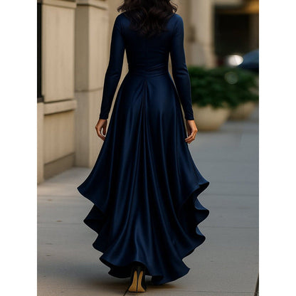 Chloé - Robe Longue Élégante Femme avec Col en V Croisé et Volants Asymétriques