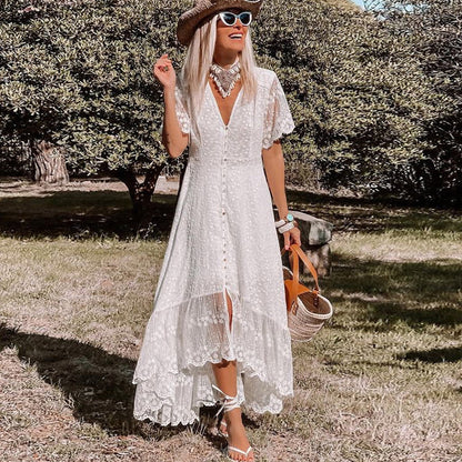 Chloé - Robe Mariée Femme Bohème Longue Col V et Manches Volantées