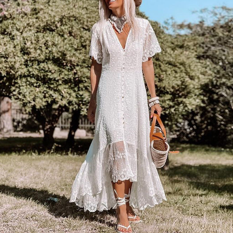 Chloé - Robe Mariée Femme Bohème Longue Col V et Manches Volantées