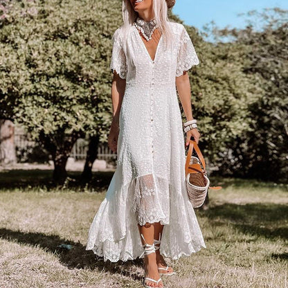 Chloé - Robe Mariée Femme Bohème Longue Col V et Manches Volantées