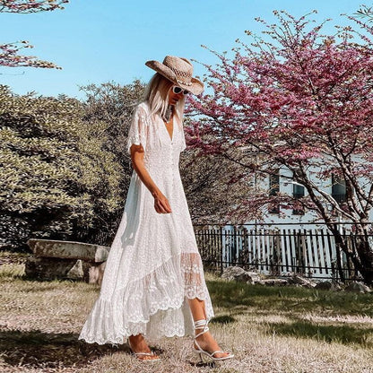 Chloé - Robe Mariée Femme Bohème Longue Col V et Manches Volantées