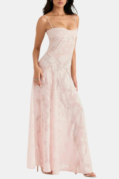 Chloé - Robe Mariage Invitée Femme Romantique Longue avec Fines Bretelles et Buste Structuré