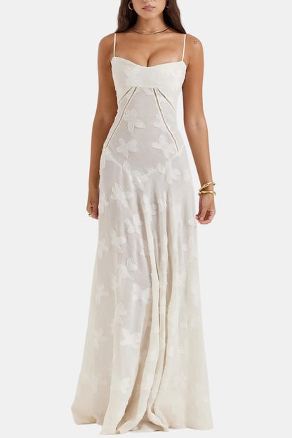 Chloé - Robe Mariage Invitée Femme Romantique Longue avec Fines Bretelles et Buste Structuré