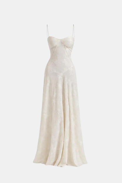 Chloé - Robe Mariage Invitée Femme Romantique Longue avec Fines Bretelles et Buste Structuré