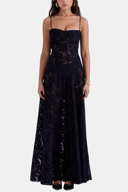 Chloé - Robe Mariage Invitée Femme Romantique Longue avec Fines Bretelles et Buste Structuré