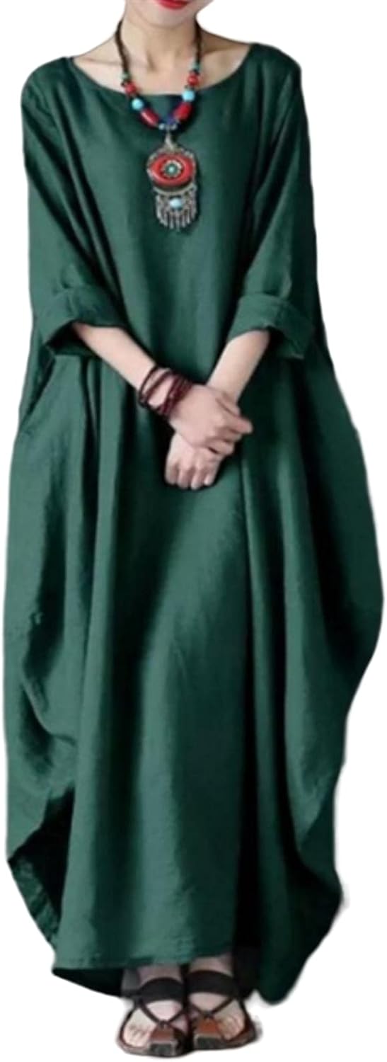 Chloé - Robe Maxi Bohème Femme en Lin avec Manches Chauve-Souris et Coupe Oversize