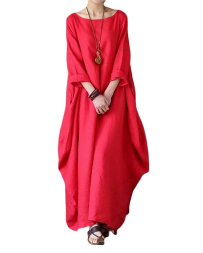 Chloé - Robe Maxi Bohème Femme en Lin avec Manches Chauve-Souris et Coupe Oversize