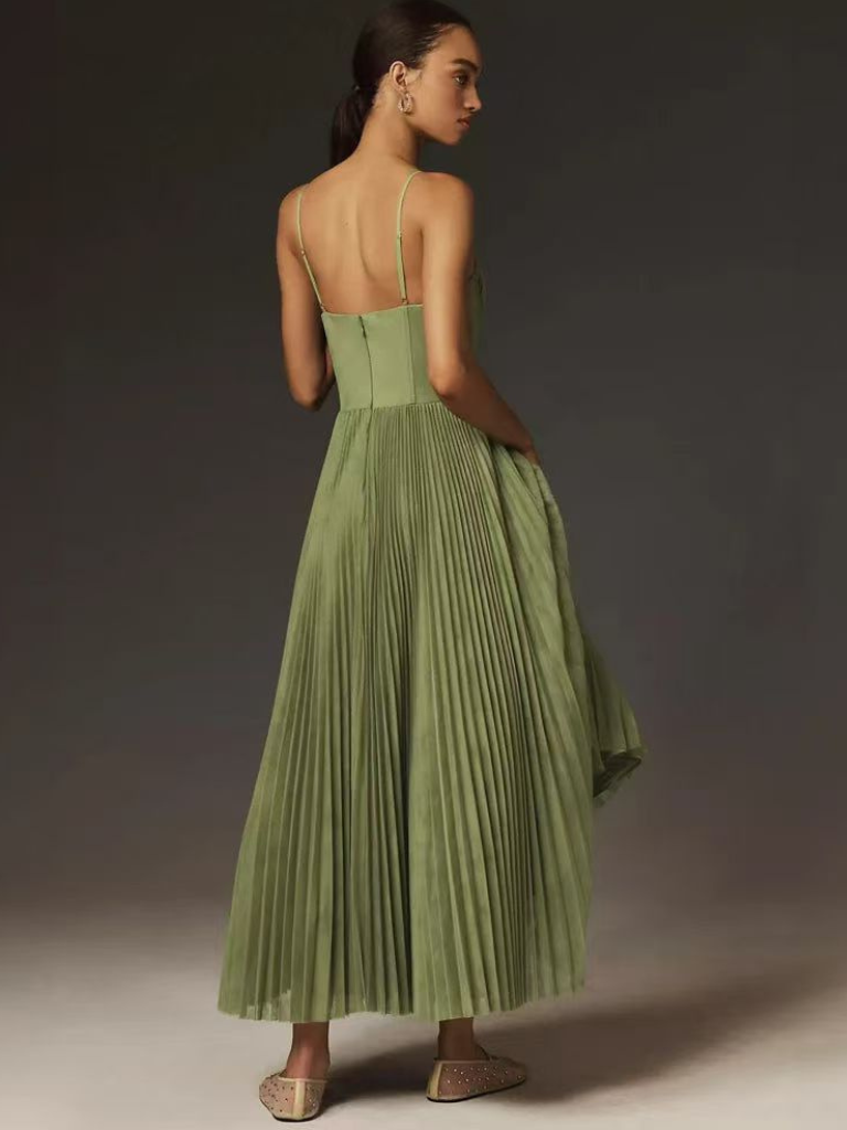 Chloé - Robe Midi Romantique Invitée Mariage Femme avec Bustier et Jupe Plissée