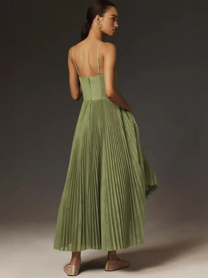 Chloé - Robe Midi Romantique Invitée Mariage Femme avec Bustier et Jupe Plissée