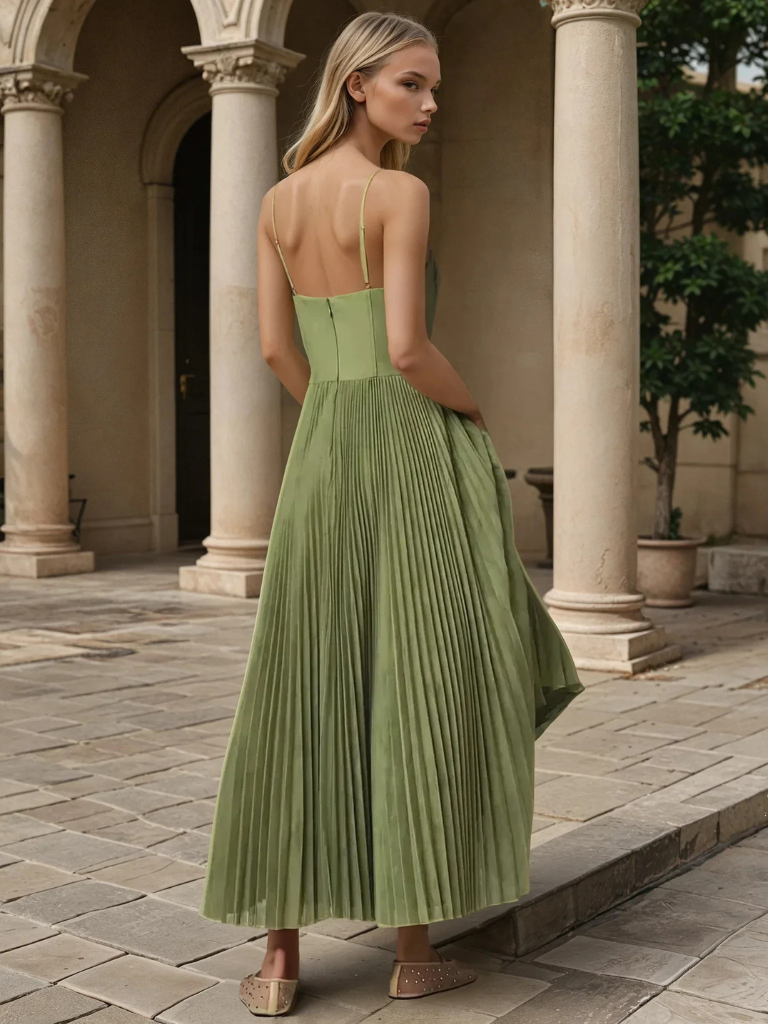 Chloé - Robe Midi Romantique Invitée Mariage Femme avec Bustier et Jupe Plissée