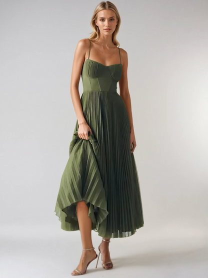 Chloé - Robe Midi Romantique Invitée Mariage Femme avec Bustier et Jupe Plissée