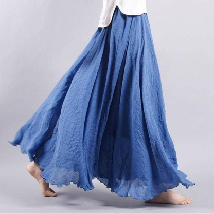 Clara - Jupe Longue en Lin Femme Bohème Volantée avec Taille Élastiquée Fluide