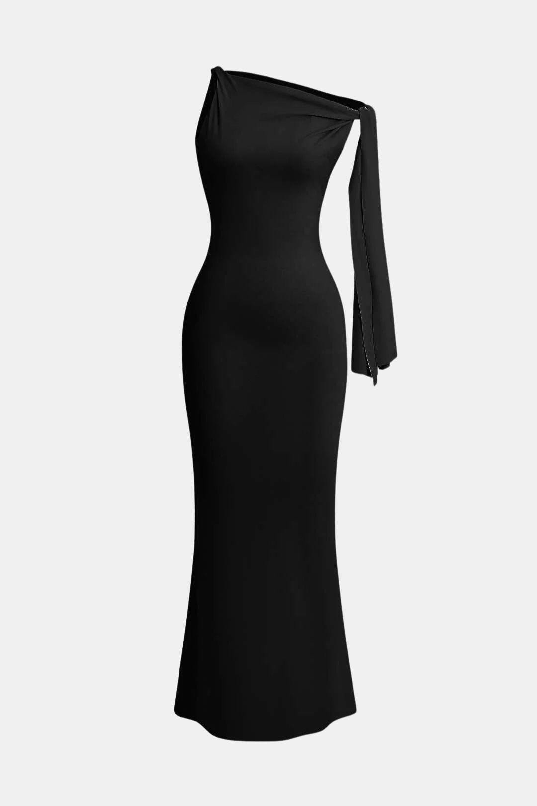 Clara - Robe Invitée Mariage Femme Élégante Longue Moulante avec une Épaule et Écharpe