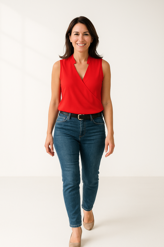 Blouse Sans Manches Femme | Col Fendu Moderne | Tissu Chiffon Fluide