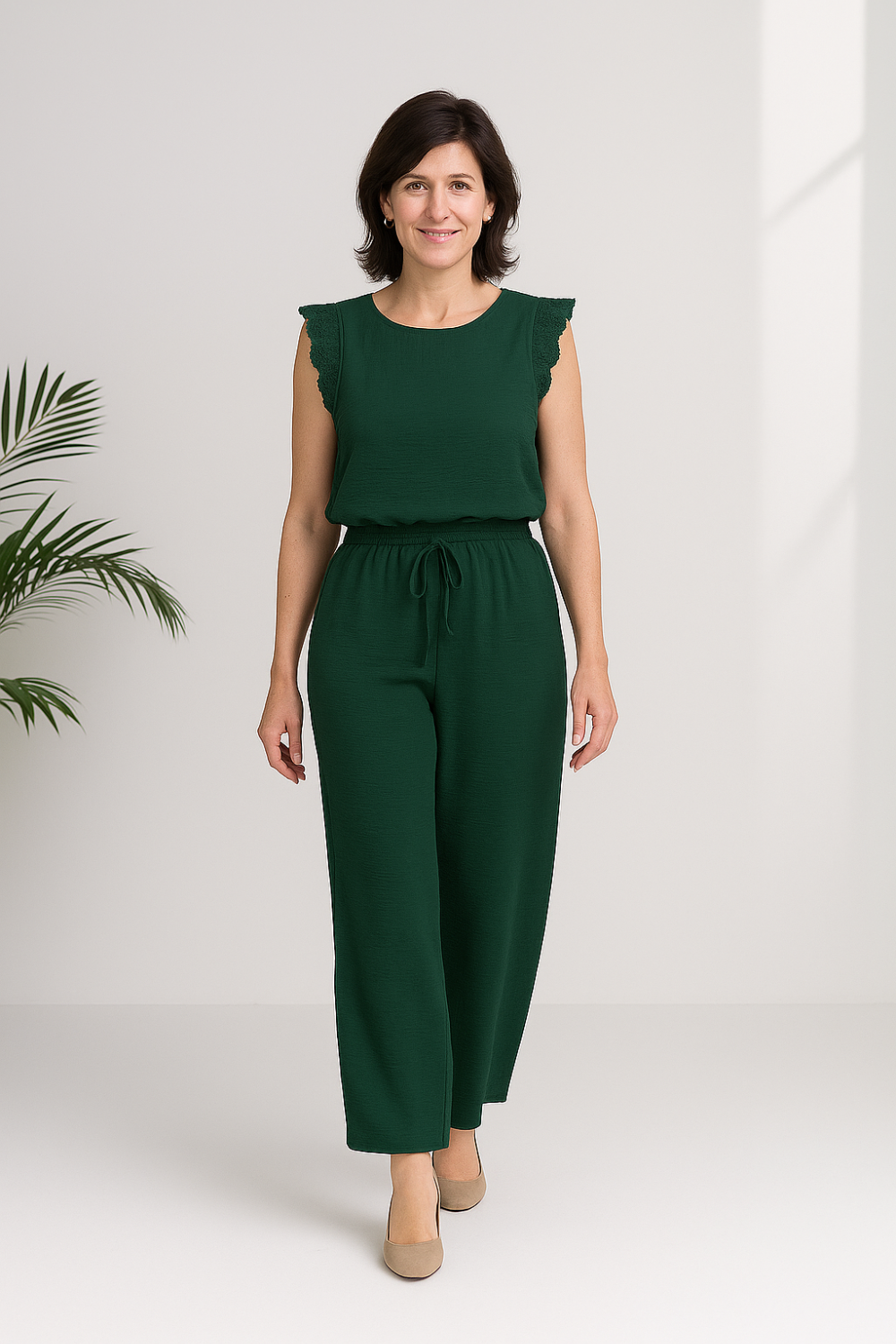 Combinaison Femme Décontractée | Manches Dentelle | Taille Élastique avec Lien