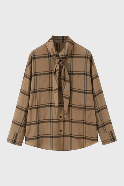 Chemise Femme - Carreaux Camel | Nœud Lavallière