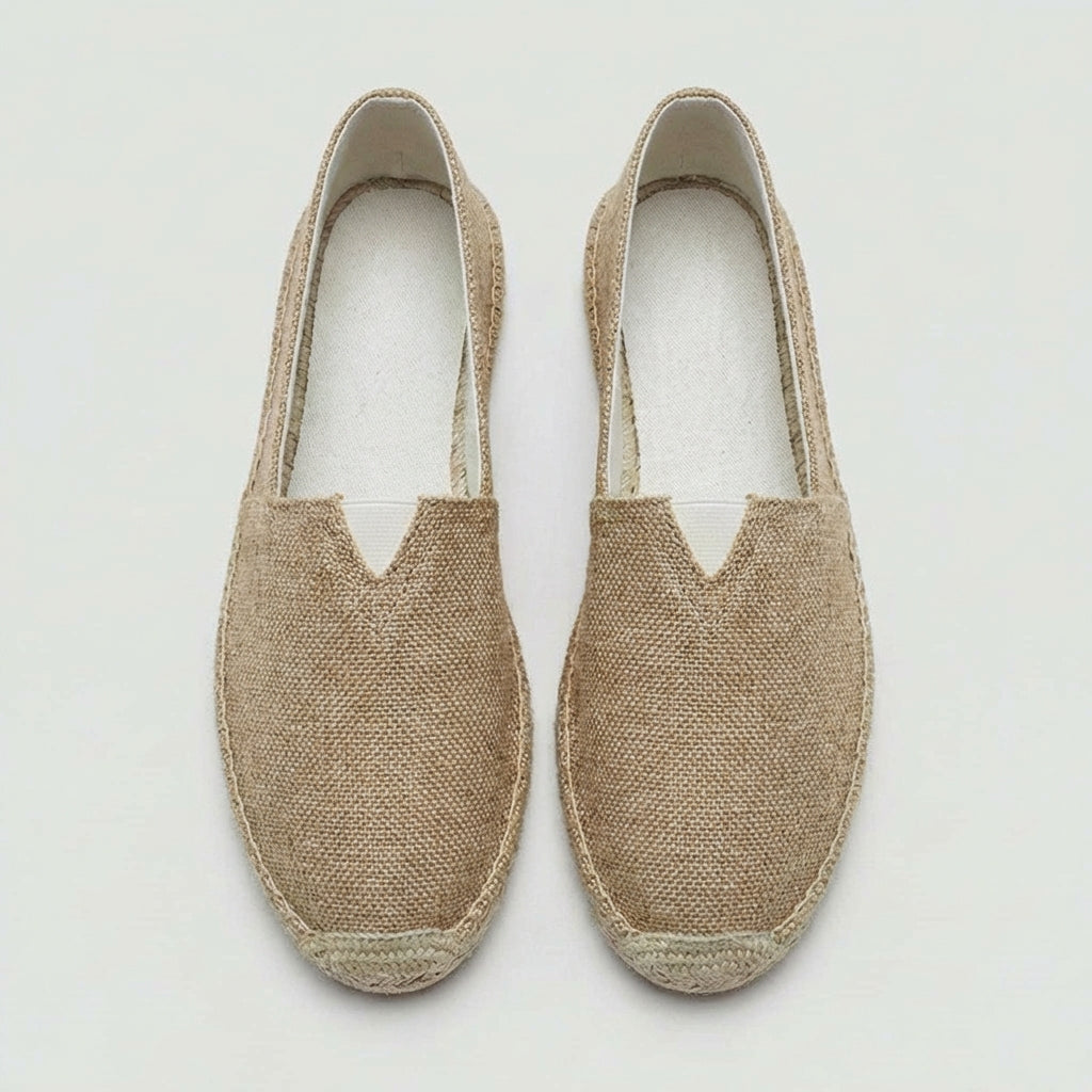 Diane - Mocassins en Lin Bohème Femme avec Semelle Corde et Bout Rond