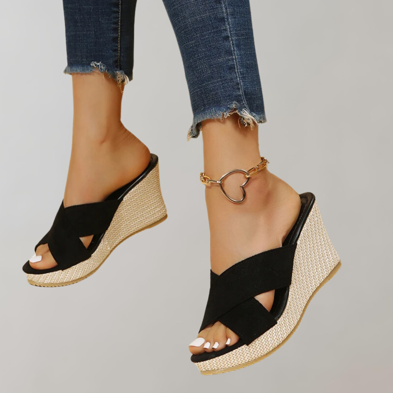 Manon - Sandales Compensées Orthopédiques Femme avec Bride Croisée Style Bohème