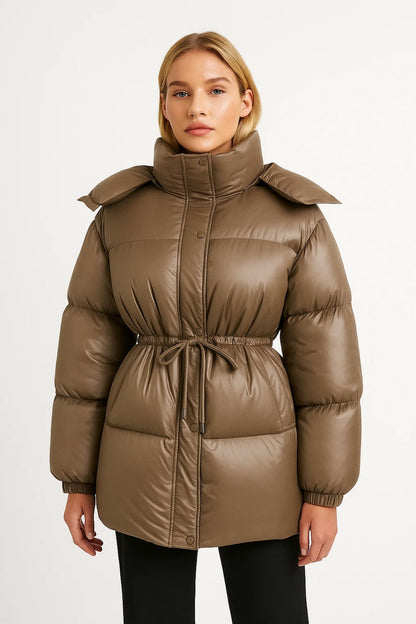Doudoune Longue Cintrée | Manteau matelassé avec cordon pour femme | Chaud et Structuré
