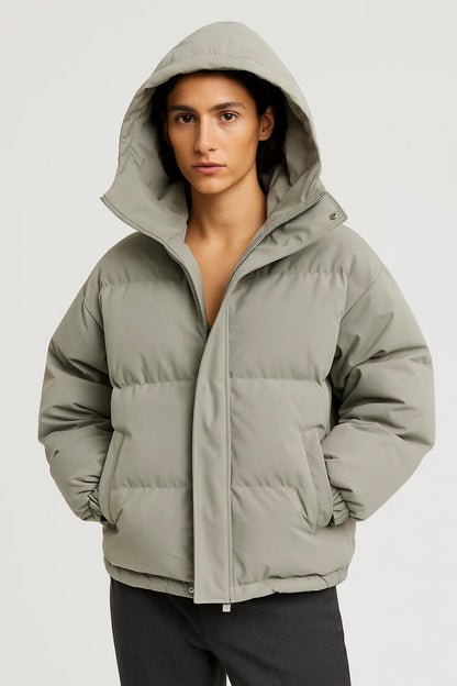 Doudoune matelassée avec capuche | Disponible en vert sauge et rose poudré