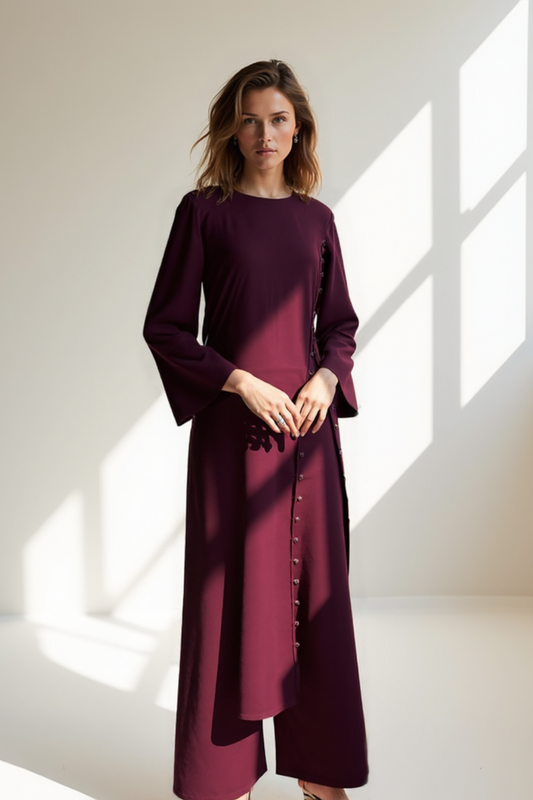 Ensemble Femme | Veste Longue Boutonnée | Pantalon Large Fluide