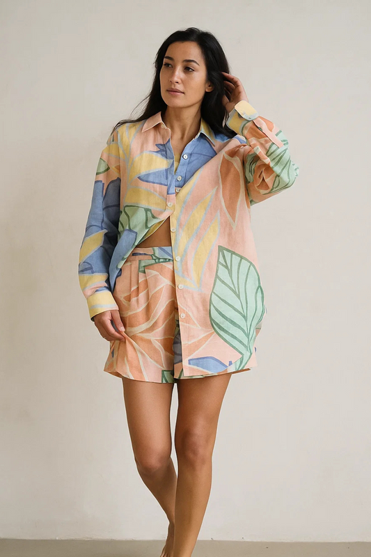 Ensemble Estival Femme | Imprimé Tropical | Lin & Polyester Léger