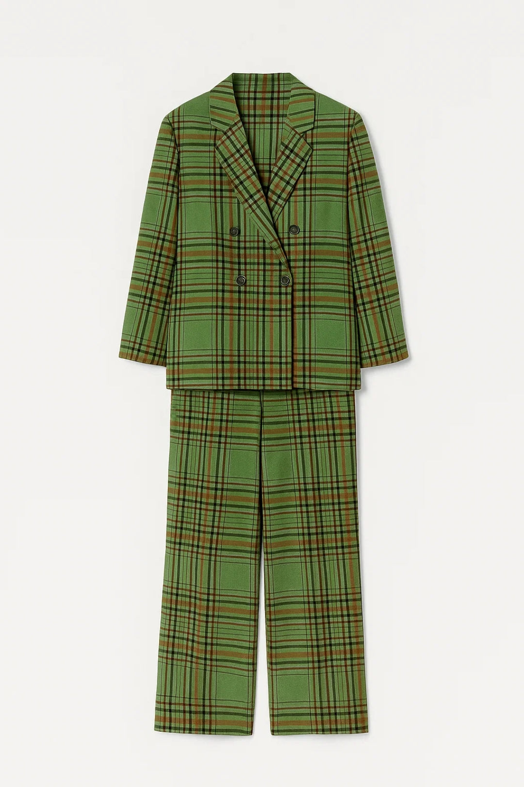 Ensemble à Carreaux Femme | Blazer Croisé et Pantalon Évasé | Léger et Respirant