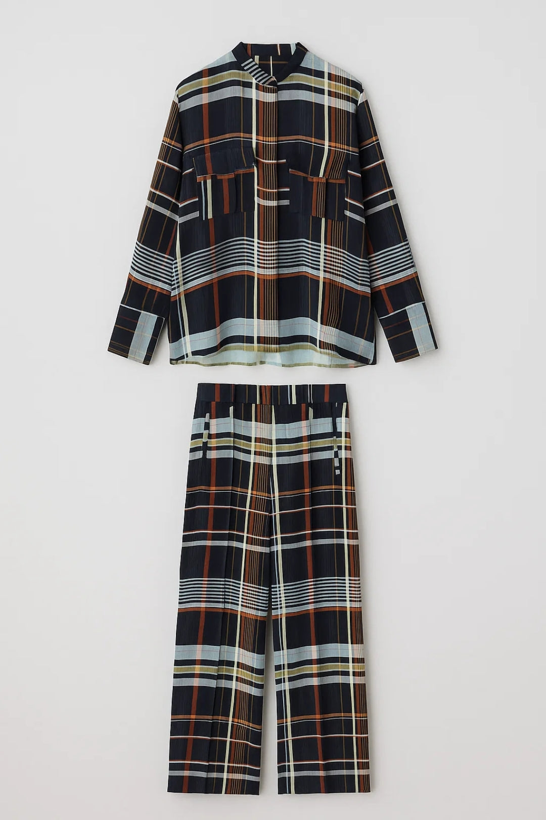 Ensemble à Carreaux Structuré | Chemise Longue et Pantalon Large | Léger et Respirant