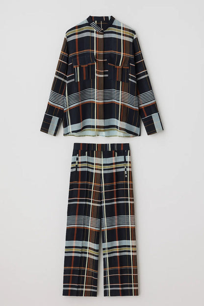 Ensemble à Carreaux Structuré | Chemise Longue et Pantalon Large | Léger et Respirant