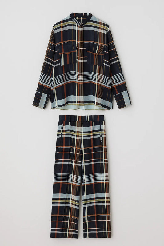 Ensemble à Carreaux Structuré | Chemise Longue et Pantalon Large | Léger et Respirant