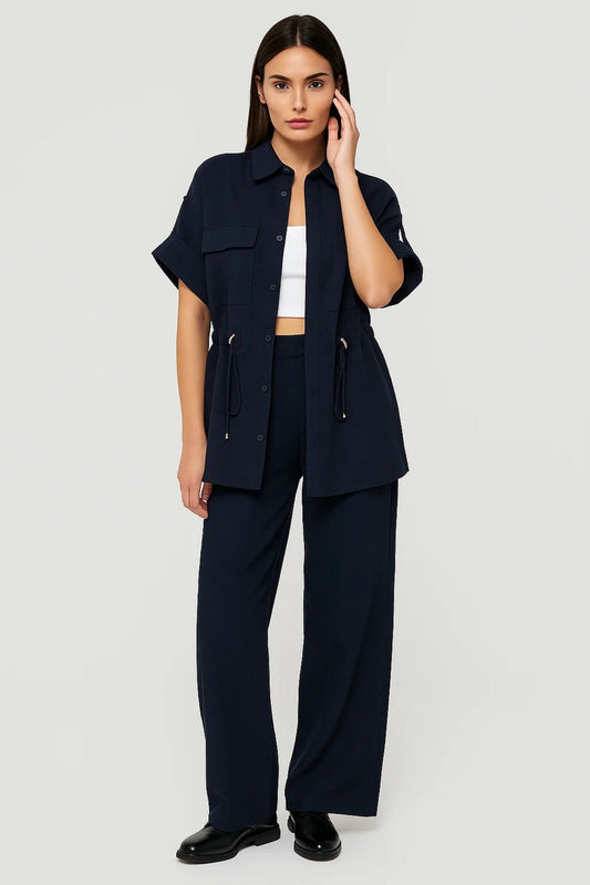 Ensemble Chemise Ajustable et Pantalon | Style Décontracté | Bleu Nuit