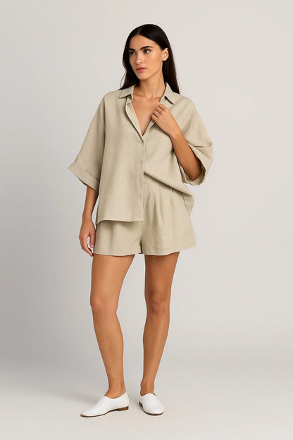 Ensemble Chemise et Short | Lin Mélangé | Confort Décontracté pour l’Été