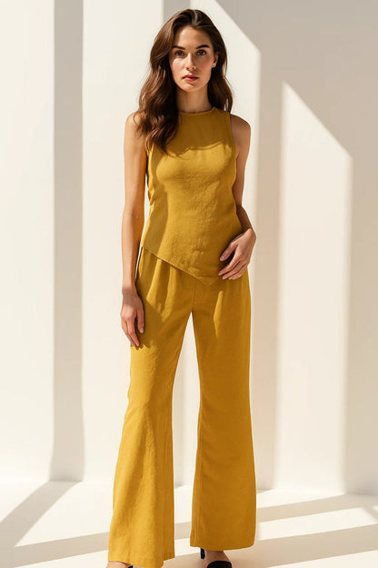 Ensemble Débardeur et Pantalon | Lin Léger | Noir, Blanc, Moutarde