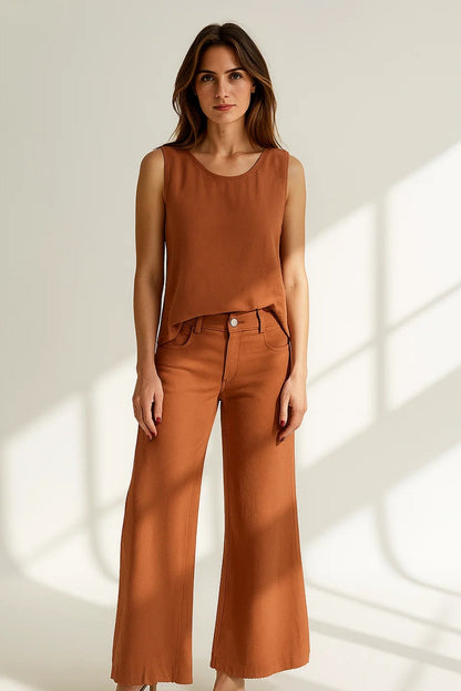 Ensemble Débardeur et Pantalon Évasé | Deux Pièces | Style Minimaliste et Confortable