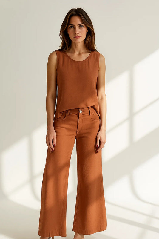 Ensemble Débardeur et Pantalon Évasé | Deux Pièces | Style Minimaliste et Confortable