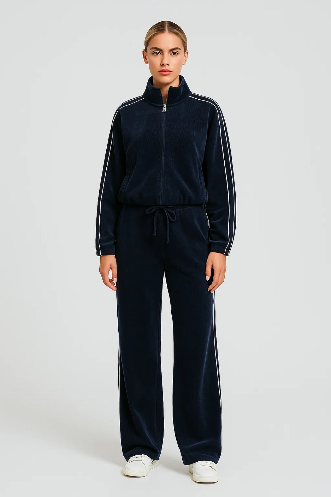 Ensemble Décontracté Femme | Survêtement Zippé à Rayures | Léger et Respirant