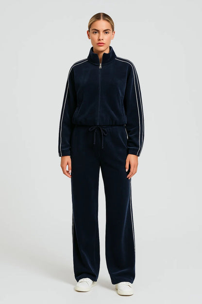 Ensemble Décontracté Femme | Survêtement Zippé à Rayures | Léger et Respirant