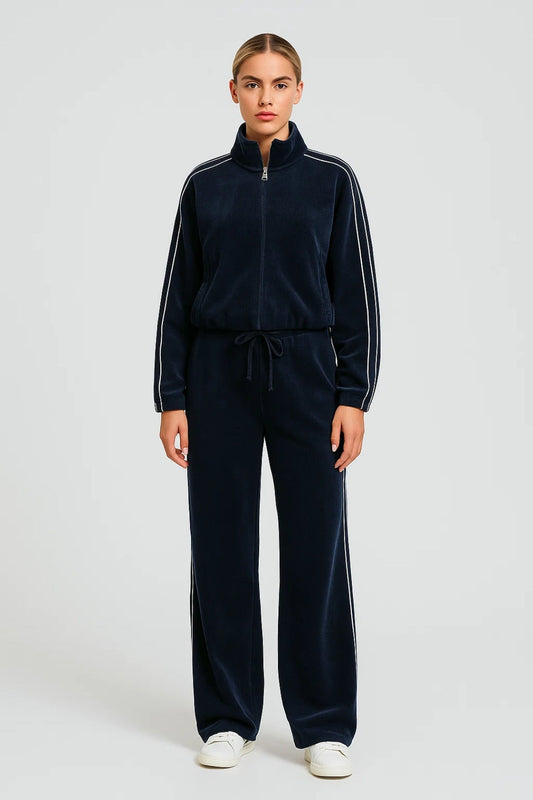 Ensemble Décontracté Femme | Survêtement Zippé à Rayures | Léger et Respirant