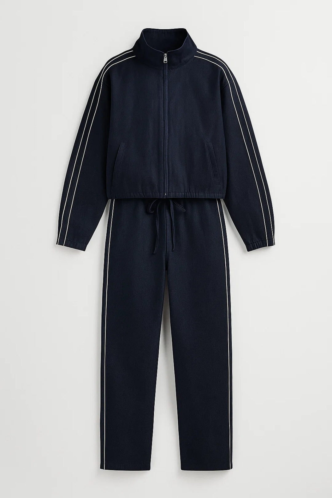 Ensemble Décontracté à Rayures | Veste Zippée et Pantalon Large | Léger et Respirant