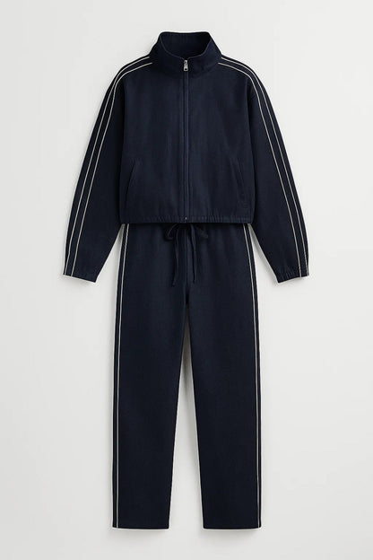 Ensemble Décontracté à Rayures | Veste Zippée et Pantalon Large | Léger et Respirant