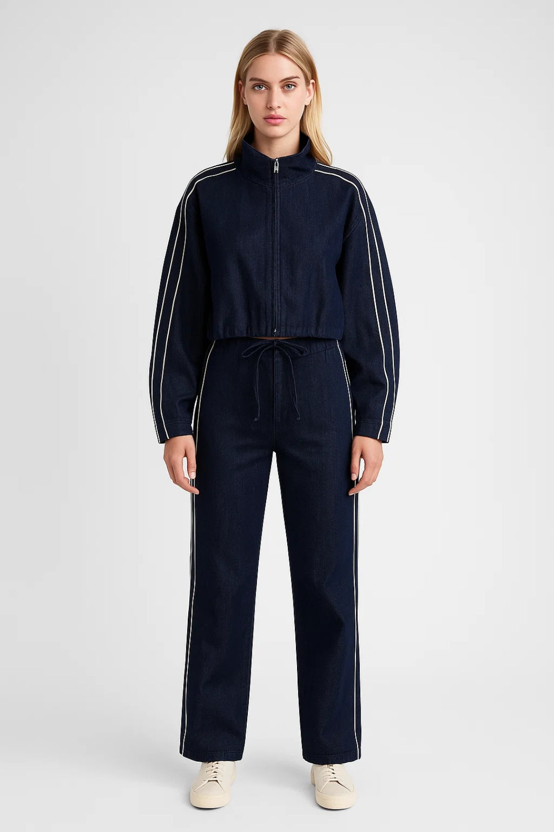 Ensemble Décontracté à Rayures | Veste Zippée et Pantalon Large | Léger et Respirant