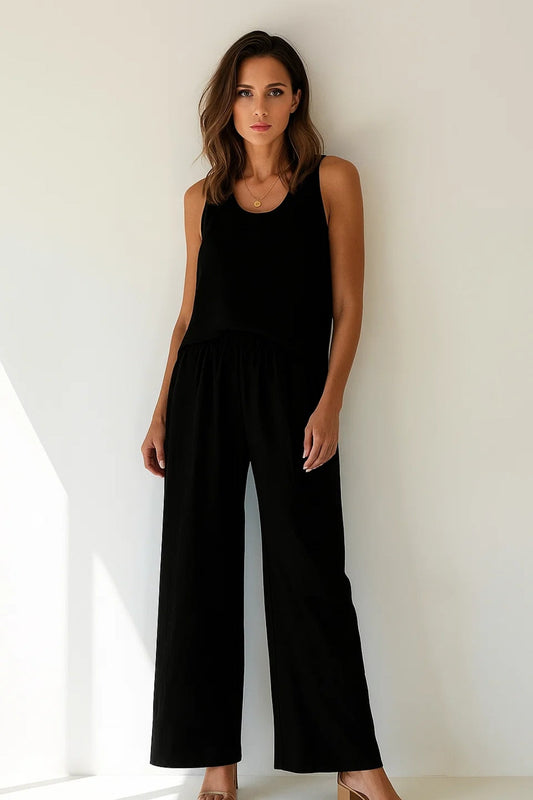 Ensemble Décontracté Sans Manches | Haut Dos Détail Crochet | Pantalon Large