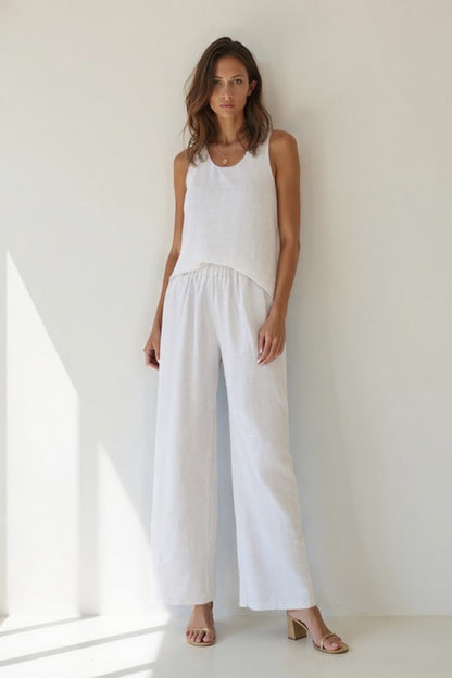 Ensemble Décontracté Sans Manches | Haut Dos Détail Crochet | Pantalon Large