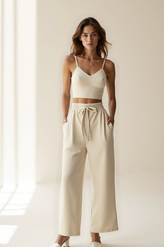 Ensemble Décontracté avec Top à Bretelles et Pantalon Large | Confort Quotidien | Crème Doux